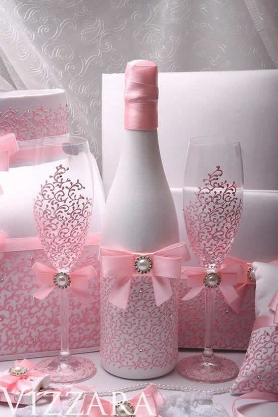garrafas decoradas rosa