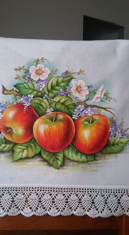pintura com frutas em panos de prato 