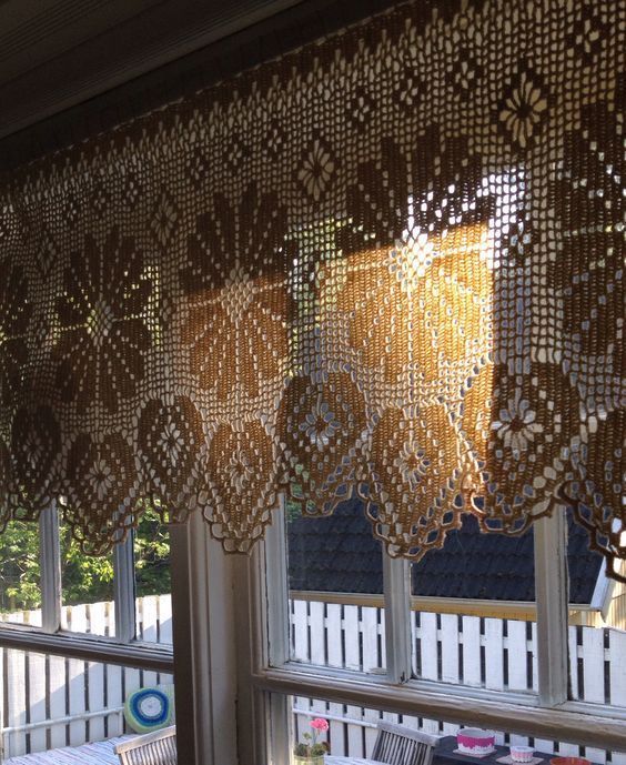 cortina de crochê bandô de cozinha