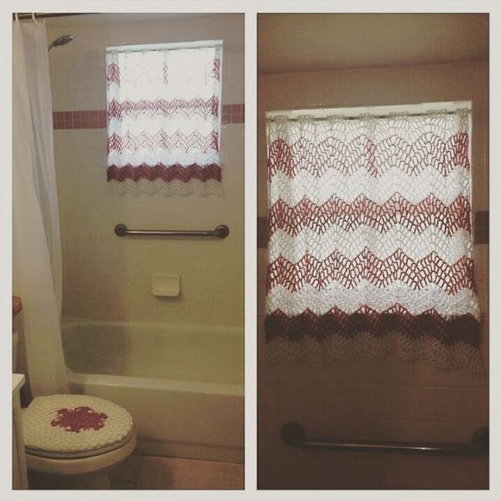 cortina de crochê banheiro
